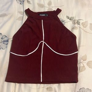 Maroon High Neck Knit Crop Top